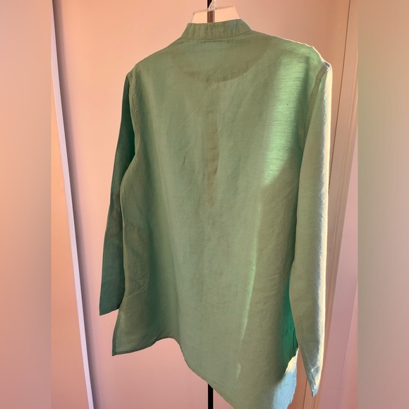 FabIndia Men’s Teal Blue Woven Linen Blend Nehru Kurta roll tab sleeves Sz 38 M - Picture 5 of 12